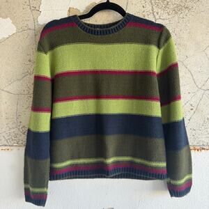 Vtg 90s Sweater Striped Colorblock Crewneck USA Made Preppy Grunge Womens L